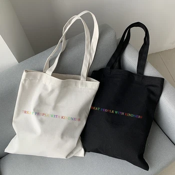 Хари стилове чанта мода на платното за лечение на хора с доброта писмо случайни голям капацитет Harajuku WomenNew забавно ретро чанта