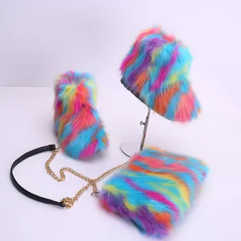 SWONCO деца снегоходки комплект с чанта+лента за глава зима нова мода момиче пухкави ботуши глезена 2019 нов изкуствена кожа-пухкави обувки