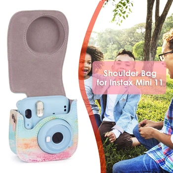 За Fujifilm Instax Mini 11 Instant Film Camera ПУ кожена чанта калъф за преносим незабавен фотоапарат защитен калъф с пагон