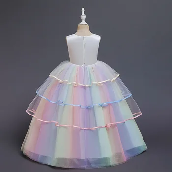 момичета дълги Еднорог рокля рожден ден на принцеса рокля многопластова мрежа подгъва еднорог бална зала сватбени рокли цвете момиче