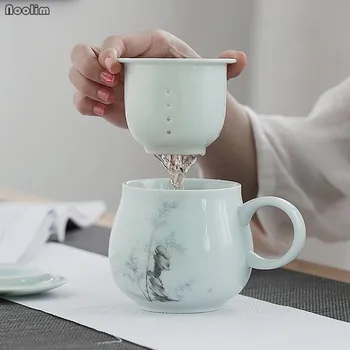 NOOLIM Jingdezhen керамична чаша за чай с капак и плат офис чаша вода домашна Кунг-Фу съдове за бизнес подарък съдове за чай