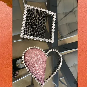 Диамант червено сърце вечерни клатчи метални химикалки кръг портфейл 2020 дизайнер луксозен планински кристал за жени сватба клапи
