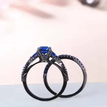 Newshe черно златен годежен пръстен комплект за жени синьо Принцеса нарязани крушовидни AAA кубичен Циркон бижута