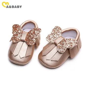 Ма и детето 0-18 м пролет есен Принцеса новородено бебе обувки за момичета сладък пайети лук първите количка за момичета Рожден Ден