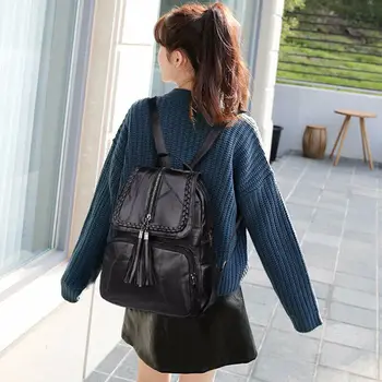 2019 жени ПУ кожена раница за училище с чанта в класически черен водоустойчив пътуване многофункционална чанта