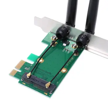 Безжична мрежова карта WiFi Mini PCI-E Express to PCI-E Adapter 2 антена външен КОМПЮТЪР