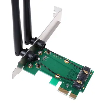 Безжична мрежова карта WiFi Mini PCI-E Express to PCI-E Adapter 2 антена външен КОМПЮТЪР