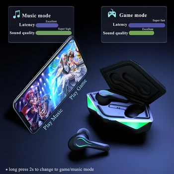 Нови безжични Bluetooth слушалки 5.0 Tws с led подсветка Ниска Латентност Gaming Стерео True Wireless накрайници за уши водоустойчива за телефон