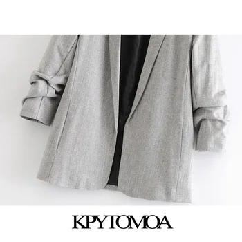 KPYTOMOA Women 2020 Fashion Office Носете Blazer палто ретро назъбена яка Плиссированная Дамски връхни дрехи с дълъг ръкав и шикозни блузи