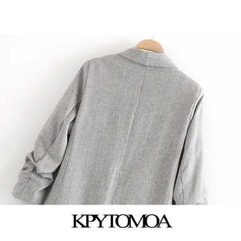 KPYTOMOA Women 2020 Fashion Office Носете Blazer палто ретро назъбена яка Плиссированная Дамски връхни дрехи с дълъг ръкав и шикозни блузи