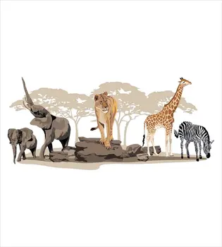 Сафари пухени набор от Кралица размер илюстрации дивата савана африкански животни екзотични жираф лъв, слон, Зебра декоративни