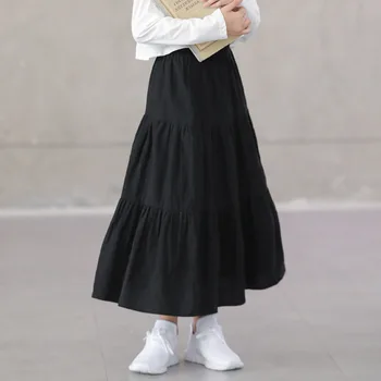 2020 Корейски Момиче-Тийнейджъри Еластична Талия Ежедневни Черна Дървесина Пола, Детска Есен Облекло Деца Момичета В Памучна Пола На Волани, #9118