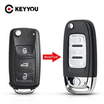 KEYYOU Modified Flip Folding Remote Shell Key For VW VOLKSWAGEN Caddy Golf, Jetta Beetle, Polo Tiguan Car Key Case 3 бутона
