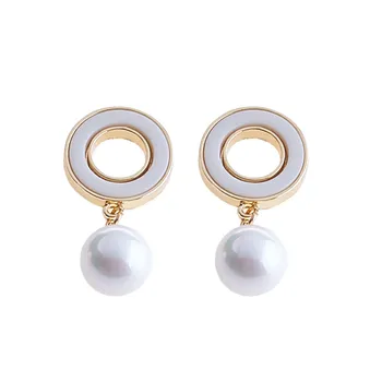 2019 нов дизайн ацетат малки кръгли обеци геометрични обеци спад за жени виси окачен перли бижута обици