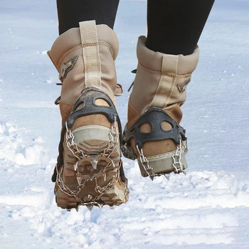 19 зъби от неръждаема стомана ледена улавяне на Спайк за обувки противоскользящее скално Катерене снежните Шипове котки футболни обувки, ботуши, ръкохватки на кутията на котката