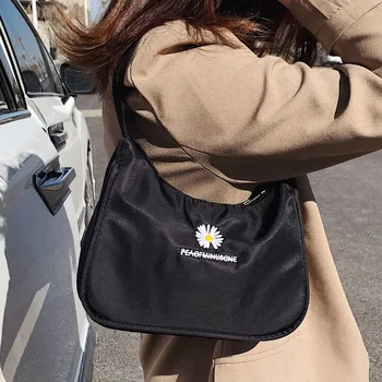 Ретро бродерия чанта на рамото за жени модни найлонова чанта дамски малка Субаксиллярная чанта ежедневни ретро Мини чанта на рамото