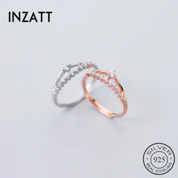 INZATT истинско сребро 925 Циркон короната геометрична регулируем пръстен за жени партия бижута, минималистични аксесоари Подарък