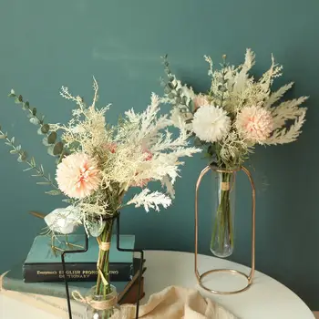 Новият бели изкуствени цветя, високо качество на коприна глухарче пластмасови евкалипт хибриден букет, сватбена украса на дома фалшиви цвете