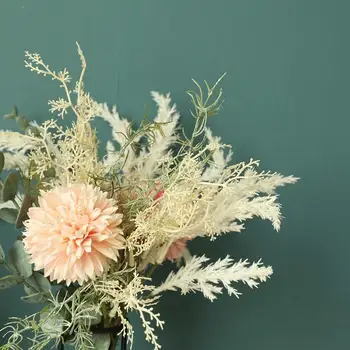 Новият бели изкуствени цветя, високо качество на коприна глухарче пластмасови евкалипт хибриден букет, сватбена украса на дома фалшиви цвете