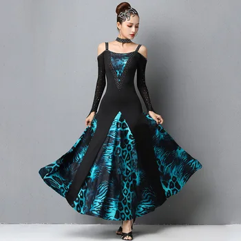 Нов модерен конкурс за танц рокля за жени, възрастни елегантен окото планински кристал с дълъг ръкав облекло Валс танцови костюми DQL4572