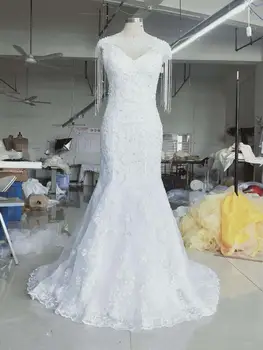 Висококачествено елегантна сватбена рокля русалка перлена декорация пайети сватбени рокли дизайн на сватбена рокля сватбена плать