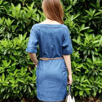 2020 най-новата дамска мода лятото Джинсовое рокля плюс размер 3XL синьо мини Половината ръкави ежедневни дънкови рокли европейски стил AH751