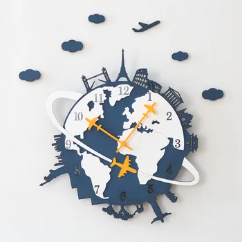 Съвременната карта на света, стенни часовници, дървени креативни декоративни безшумни стенни часовници-големи стенни часовници за всекидневна декорация на дома C5T102