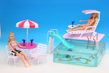оригиналът е за принцеси Барби плажен чадър стол летен басейн мебели набор от 1/6 bjd кукла чадър, играчка подарък