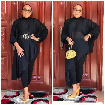 Нов стил африкански жени дрехи дашики мода чист цвят шифон нередовни подгъва свободни рокля размер S-5XL ML542