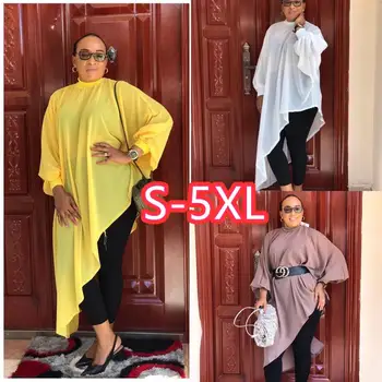 Нов стил африкански жени дрехи дашики мода чист цвят шифон нередовни подгъва свободни рокля размер S-5XL ML542