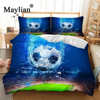 Високо качество на футбол легла 3 бр. 3D пухени чаршаф калъфка размер EU / CN / US Queen King Blue Home Textile BE1013