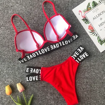 2019 Letter print Bikini Push Up Swimsuit Female Swimsuit Two Women-pieces Bikini set With Cup Bra купальщик бански Бански Lady