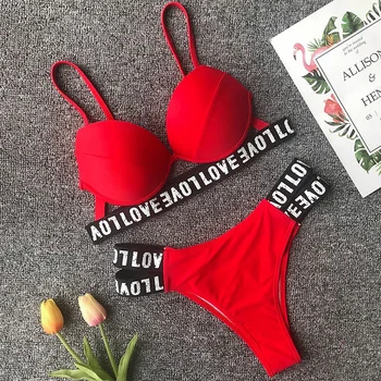 2019 Letter print Bikini Push Up Swimsuit Female Swimsuit Two Women-pieces Bikini set With Cup Bra купальщик бански Бански Lady