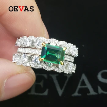 OEVAS сребро 925 проба 5*7 мм Изумруд 10 мм пълен высокоуглеродистый диамант сватбени пръстени сверкающая сватба изискани бижута