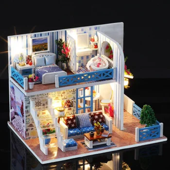 Куклена къща, мебели, направи си Сам миниатюрен прахоустойчив калъф дървени миниатюри куклена къща играчки за деца Рожден Ден ChristmasGifts Helenby K019
