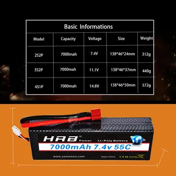 HRB RC Lipo батерия 7.4 V 11.1 V 14.8 V 7000mah 55C Max 110В XT60 конектор T/XT90/ЕС5 / TRX твърд калъф за Traxxas RC автомобили 1: 10 1:12
