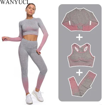 2021Workout спортен костюм 2 / 3шт жените безпроблемно гамаши, фитнес облекло изрязване на топ йога набор от фитнес костюм спортен костюм женски