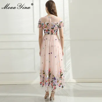 MoaaYina Summer New Fashion Dress женствена рокля с къс ръкав великолепна окото цветна бродерия рокля с висока талия
