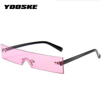 YOOSKE марка слънчеви очила без рамки жените луксозен дизайнерски правоъгълник слънчеви очила мъжете стари сини розови очила дами UV400 огледало
