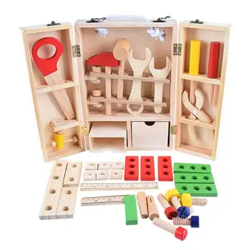 Деца дърво многофункционален инструмент играчки, забавни образователни Монтесори САМ поддръжката на кутия за играчки за деца, Рожден Ден, коледни подаръци