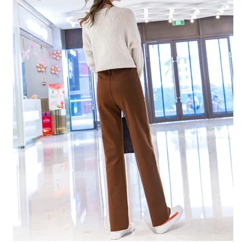 Вълнени панталони дамски зимни топли ежедневни дамски прави панталони с висока талия плюс размер S~3XL Широки дамски панталони Дамски панталони