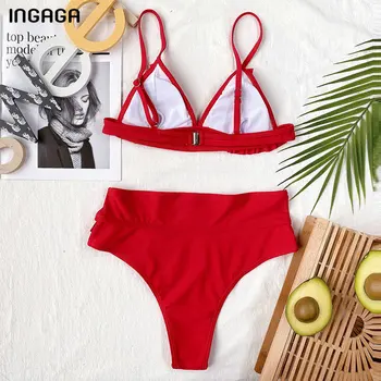 INGAGA Висока Талия бикини женски бански Push Up бански костюми Червен пристрастие Biquini Секси Beachwear 2021 нови бански костюми женски