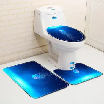 1-3шт комплект морски медуза декор баня набор от водоустойчива душ завеса на кутията на седалката на тоалетната чиния Нескользящий подложка за баня, килими, килими, определени
