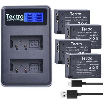 Tectra 4шт LP-E17 Battery + LCD USB Dual Charger за Canon EOS 200D 750D 760D 8000D 800D M3 M5 Бунтовник T6I T6S KISS X8i