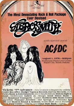 SRongmao 8 x 12 лидице метална табела-Vintage Look 1978 Aerosmith и AC / DC в Южна Дакота бар кафене Home Wall Art Deco
