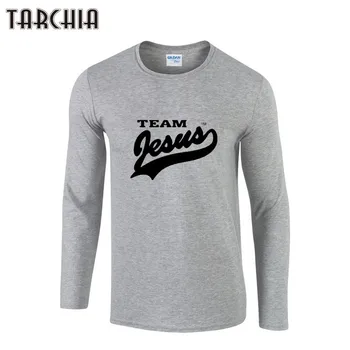 TARCHIA Мъжки тениски мода О-образно деколте забавен принт Slim Fit тениска с дълъг ръкав Мъжки дрехи тенденция пролет памук ежедневни тениска