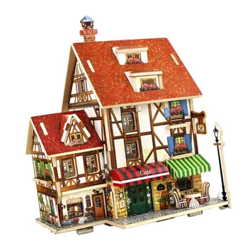 Ръчно изработени подвижни САМ дървени кукли къща комплект-миниатюри творчески занаяти френска Вила изграждане на модел 1: 24 мащаба пъзел играчка