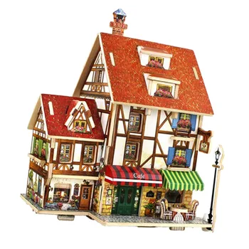Ръчно изработени подвижни САМ дървени кукли къща комплект-миниатюри творчески занаяти френска Вила изграждане на модел 1: 24 мащаба пъзел играчка