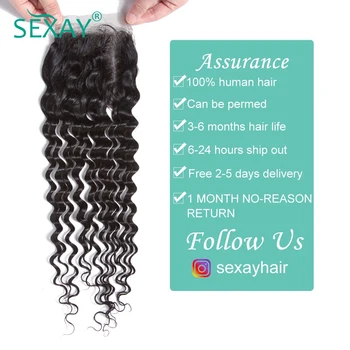 Sexay бразилският дълбока вълна и дантела закриване на детски коса 4x4 човешка коса безплатно средно три части не Реми косата 1 бр.