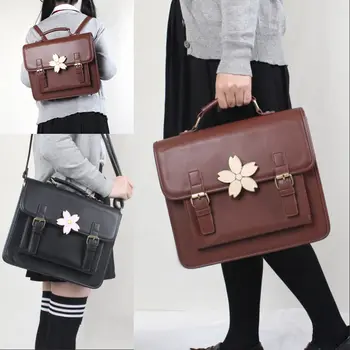 Японската най-голямата школа Лолита раница Сакура обтегач и чанта на рамото Crossbody чанта сладки Harajuku JK униформи изкуствена кожена чанта нов